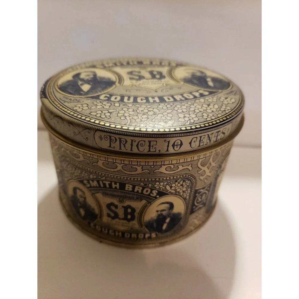 Vintage Smith Bros S.B. Cough Drops Tin Container Advertising‎ collectible C-6